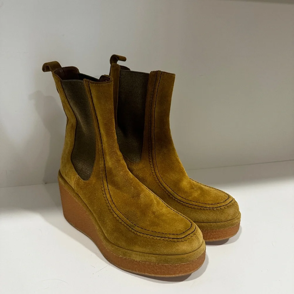 Tan Suede Platform Ankle Boots - Picture 7 of 7